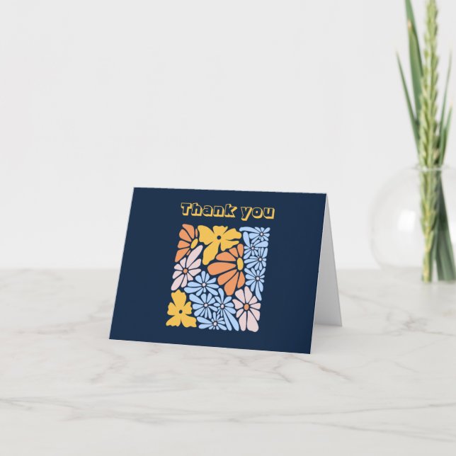 Blue Boho Blommigt Birday Tack you Card Kort (Framsida)
