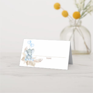 Blue Boho Blommigt Elephant Baby Shower Place Card Placeringskort