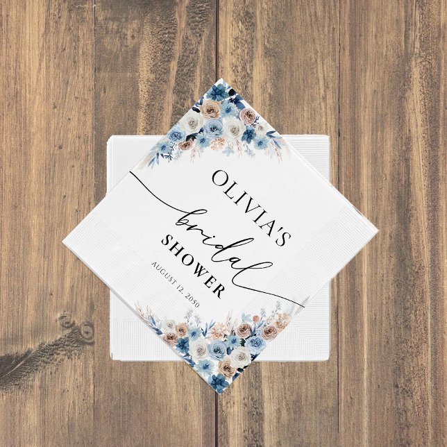 Blue Boho Blommigt Möhippa Napkin Pappersservett (Skapare uppladdad)