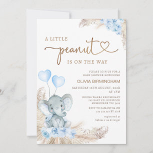 Blue Boho Blommigt Peanut Elephant Baby Shower Inbjudningar