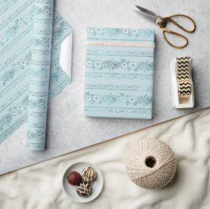Blue Boho Blommigt Rand Presentpapper