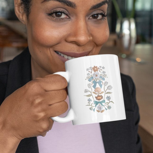 Blue Boho Blommigt Ribbon Kaffemugg (Skapare uppladdad)