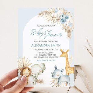 Blue Boho Blommigt Safari Baby Shower Inbjudningar