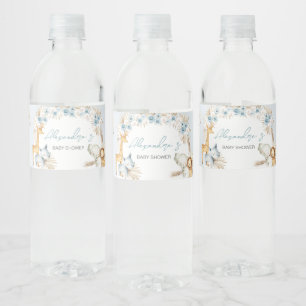 Blue Boho Blommigt Safari Baby Shower Vattenflaskor Etikett