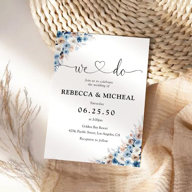 Blue Boho Blommigt Wedding bjudande in Inbjudningar (Skapare uppladdad)