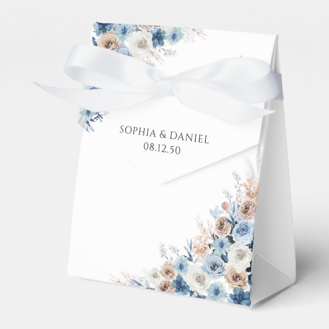 Blue Boho Blommigt Wedor Favor Box Presentaskar (Framsidan Sidan)