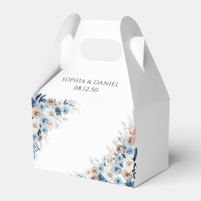 Blue Boho Blommigt Wedor Favor Box Presentaskar (Framsidan Sidan)