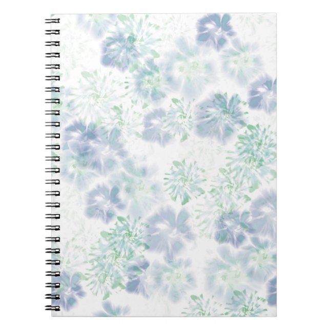 Blue Boho Blooming Flowers Blommigt Tie Dye Mönste Anteckningsbok (Framsidan)