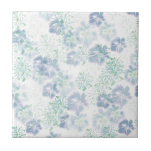 Blue Boho Blooming Flowers Blommigt Tie Dye Mönste Kakelplatta