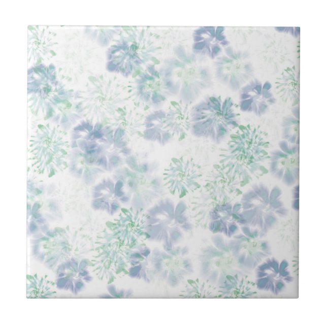 Blue Boho Blooming Flowers Blommigt Tie Dye Mönste Kakelplatta (Framsidan)