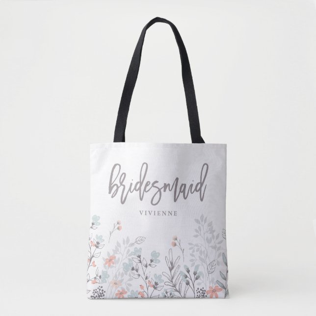 Blue Boho Botanical Bröllop | Bridesmaid Tygkasse (Framsida)