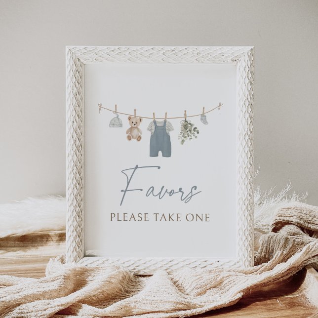 Blue Boho Boy Baby Clothes Baby Shower Favors Sign Poster (Skapare uppladdad)