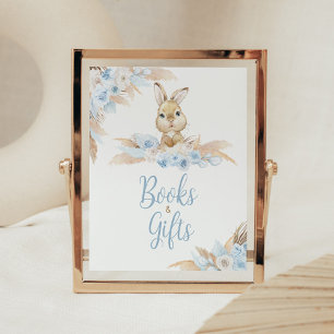 Blue Boho Bunny Baby Shower Bokar och Gifts Poster