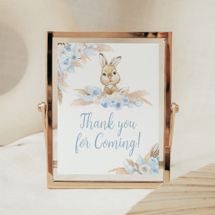 Blue Boho Bunny Baby Shower Tack för att du kom Poster
