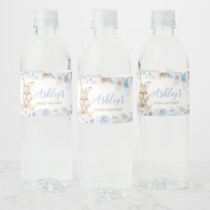 Blue Boho Bunny Baby Shower Vattenflaskor Etikett