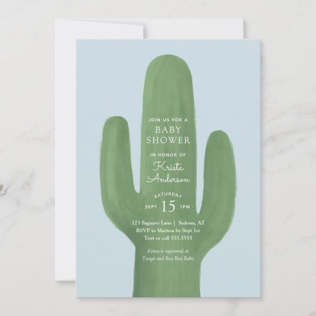 Blue Boho Cactus Boy Shower-inbjudan Inbjudningar (Framsida)