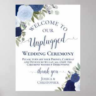 Blue Boho Chic Blommigt Unplugged Bröllop Ceremony Poster