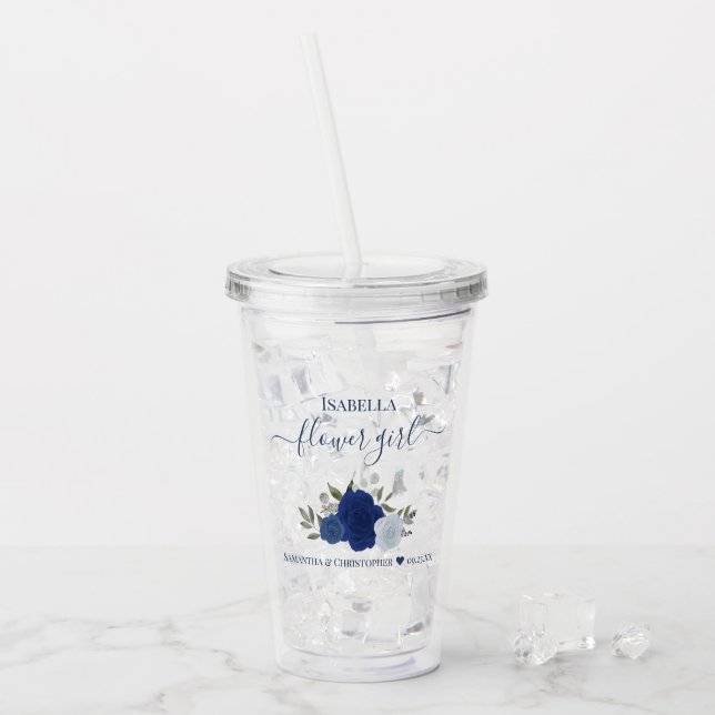 Blue Boho Chic Ro Elegant Flower Girl Bröllop Take Away Mugg (Framsida Ice)