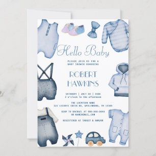 Blue Boho Clothes Boy Shower-inbjudan Inbjudningar