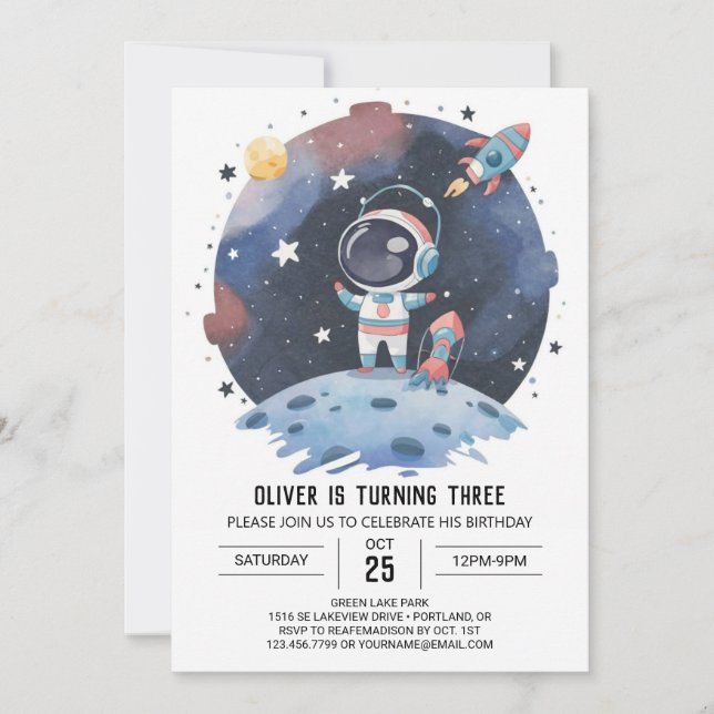 Blue Boho Cosmic Astronaut Boy Birthday Inbjudningar (Framsida)