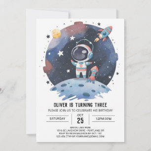 Blue Boho Cosmic Astronaut Boy Birthday Inbjudningar