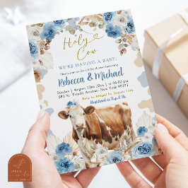 Blue Boho Cow Farm Boy Shower Inbjudningar