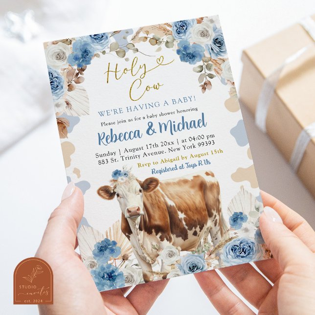 Blue Boho Cow Farm Boy Shower Inbjudningar (Skapare uppladdad)