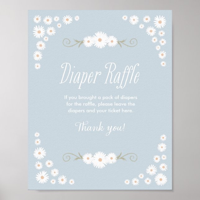Blue Boho Daisy Baby Shower Diaper Raffle Sign Poster (Framsidan)