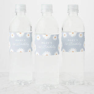 Blue Boho Daisy Födelsedagsfest Vattenflaskor Etikett