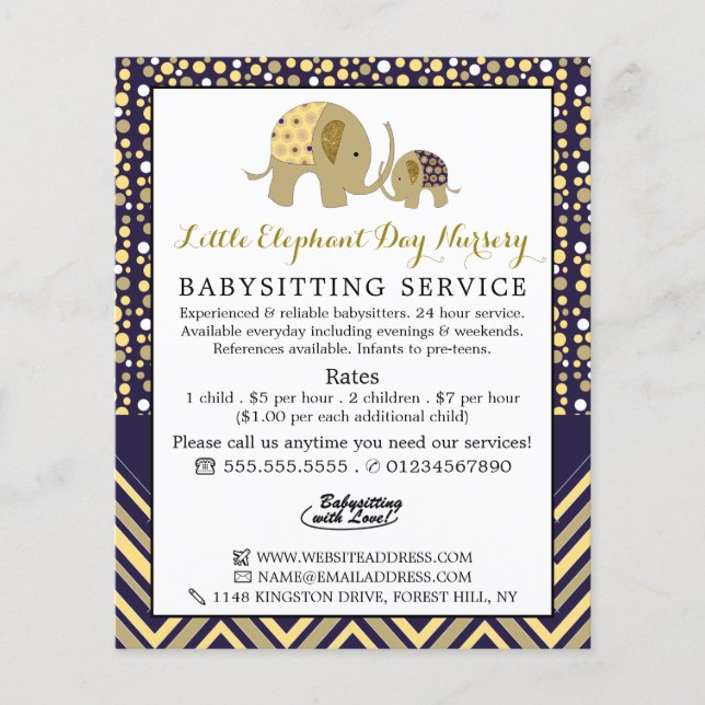 Blue Boho Elephant, Babyvvakt, Daycare, Nursery Flygblad (Framsidan)