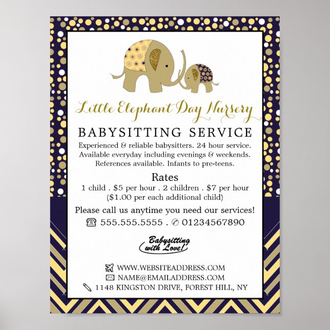 Blue Boho Elephant, Babyvvakt, Daycare, Nursery Poster (Framsidan)