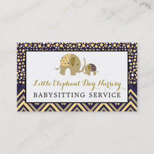 Blue Boho Elephant, Babyvvakt, Daycare, Nursery Visitkort