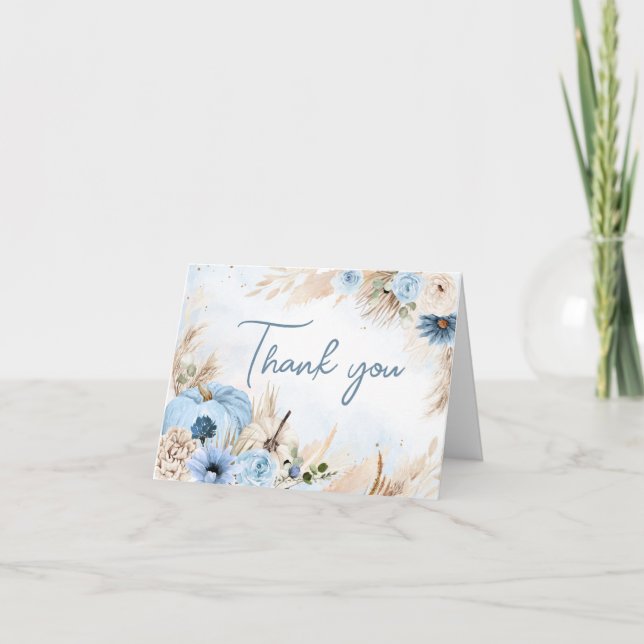 Blue Boho Fall Pumpkin Baby Shower Tack Kort (Framsida)