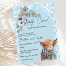 Blue Boho Heliga Cow Boy Shower-inbjudan