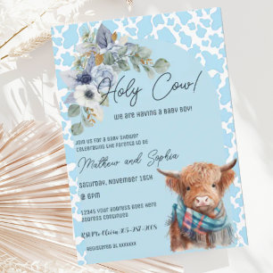 Blue Boho Heliga Cow Boy Shower-inbjudan Inbjudningar