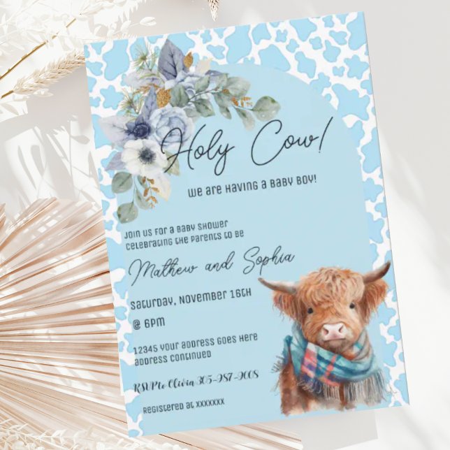 Blue Boho Heliga Cow Boy Shower-inbjudan Inbjudningar (Skapare uppladdad)