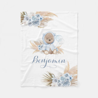 Blue Boho Nalle Boy Shower Fleecefilt