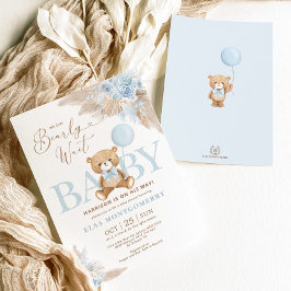 Blue Boho Nalle Pampas Grass Boy Shower Inbjudningar
