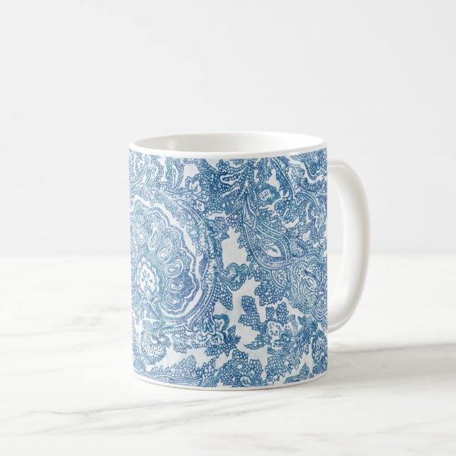 Blue Boho Paisley Mönster Kaffemugg (Framsida höger)