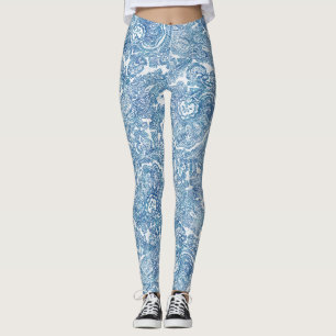 Blue Boho Paisley Mönster Leggings