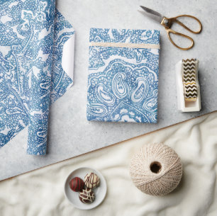 Blue Boho Paisley Mönster Presentpapper