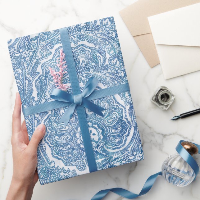 Blue Boho Paisley Mönster Presentpapper (Gifting)