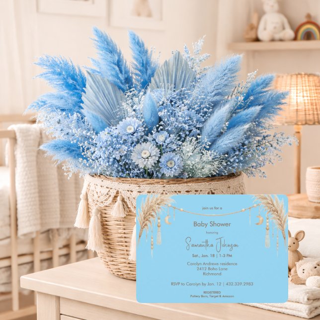 Blue Boho Pampas Baby Shower Inbjudningar (Skapare uppladdad)