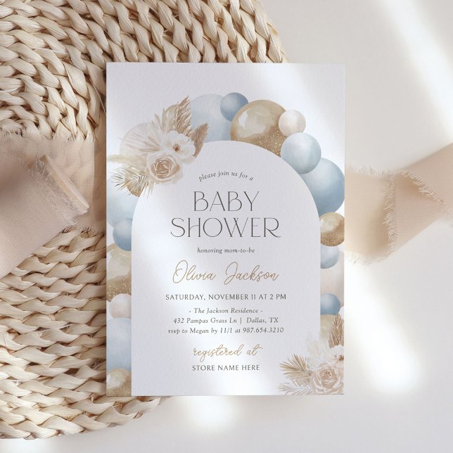 Blue Boho Pampas Grass Arch Boy Shower Inbjudningar (Skapare uppladdad)