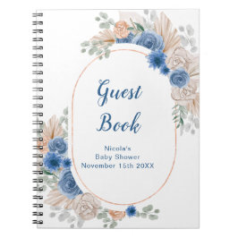 Blue Boho Pampas Grass Baby Shower Guest Book Anteckningsbok