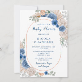 Blue Boho Pampas Grass Baby Shower Inbjudningar