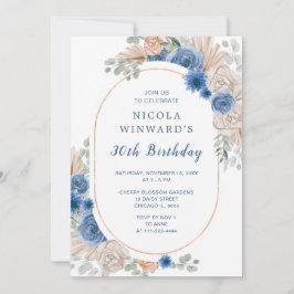 Blue Boho Pampas Grass Födelsedagsfest Inbjudningar