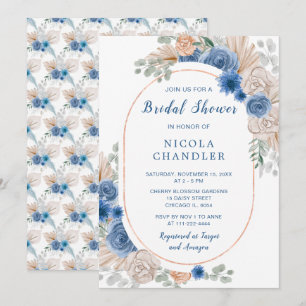 Blue Boho Pampas Grass Möhippa Inbjudningar
