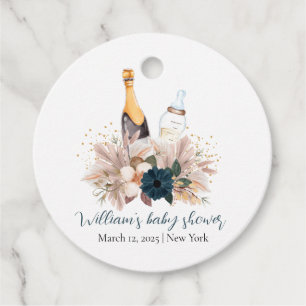 Blue Boho Poppin Champagne Flaskor Baby Shower Gåvor Etiketter