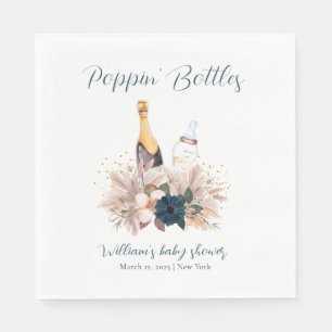 Blue Boho Poppin Champagne Flaskor Baby Shower Pappersservett